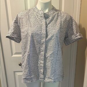 Donna Karan Blue and White Polkadot Cotton Button Down Shirt, Size M